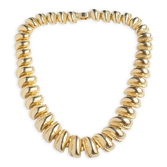 Vintage Gold Plated Collar Necklce Curved Domed Link - Picture 3 of 4